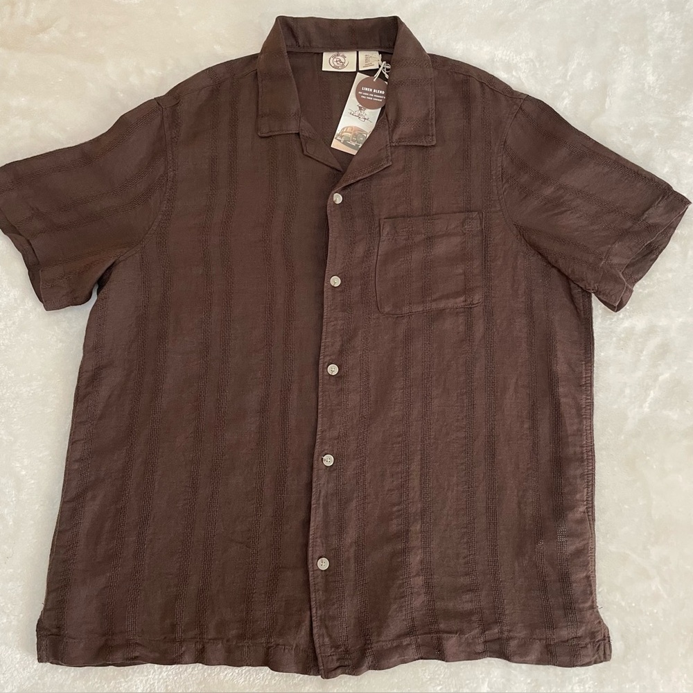 Panama Jack Brown Linen Blend Button Up Short Sleeve Shirt Men’s Sz L